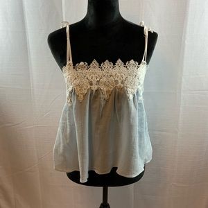 Eloise Cropped Lace Trimmed Camisole Baby Blue and White Size Extra Small
